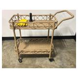 Wicker Serving Cart with Handle and Caster Wheels