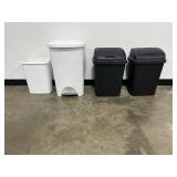 Set of 4 Plastic Wastebaskets with Lids and Open Tops