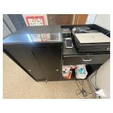 Black Retail Counter with Glass Display Case and Storage, 48x22x42 in - contents not inc