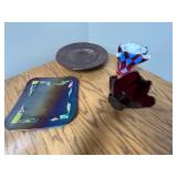 Set of 4 Signed Art Glass Vessels and Bowls with Iridescent and Checkered Designs