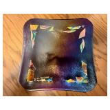 Set of 4 Signed Art Glass Vessels and Bowls with Iridescent and Checkered Designs