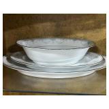 Large China Cabinet with Noritake and Everstone China Incomplete Dish Sets