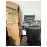 Group of Moving Blankets, Used U-Haul Boxes, and Packing Materials & Large Trash Bin