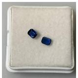 GDL Laboratory Natural Blue Sapphire Gemstones  (Cuorundum) 4x3MM .40Ct  +/- For 2 Pcs. Emerald Cut In Protective Cases