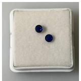 GDL Laboratory Natural Blue Sapphire Gemstones (Cuorundum) 3.5MM .30Ct  +/- For 2 Pcs. Round Cut In Protective Cases