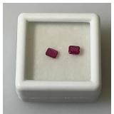 GDL Laboratory Natural Red Ruby Gemstones  (Cuorundum) 4x3MM .45Ct  +/- For 2 Pcs. Emerald Cut In Protective Cases