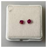 GDL Laboratory Natural Red Ruby Gemstones  (Cuorundum) 3.0MM .35Ct  +/- For 2 Pcs. Square Chusion Cut In Protective Cases