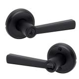 Kwikset Trafford Matte Black Reversible Round Straight Keyed Entry Door Handle featuring SmartKey Technology