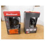 Set of Two-- Kwikset Uptown Low Profile Iron Black Round Contemporary Single Cylinder Deadbolt featuring SmartKey Security