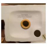 Precious Moments Vintage Ornaments "Chapel" Item#528021, "Trainstation" Item#184101, "House" Item#150231, and "Chapel" Item#530484