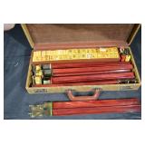 Vintage Mahjong Set in Wooden Case with Yellow Tiles, Racks & Scoring Sticks