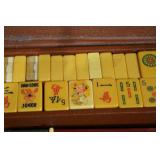 Vintage Mahjong Set in Wooden Case with Yellow Tiles, Racks & Scoring Sticks