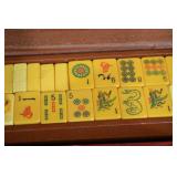 Vintage Mahjong Set in Wooden Case with Yellow Tiles, Racks & Scoring Sticks