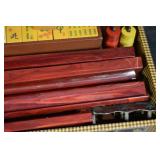 Vintage Mahjong Set in Wooden Case with Yellow Tiles, Racks & Scoring Sticks
