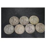 Walking Liberty Half Dollars - 7 US 50-Cent Silver Coins (Circulated)