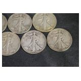 Walking Liberty Half Dollars - 7 US 50-Cent Silver Coins (Circulated)