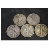 Walking Liberty Half Dollars - 5 Coins (1935-1936)