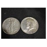 Kennedy Half Dollar 1964 And walking Liberty Half