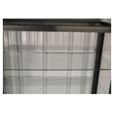 Glass Display Cabinet 36W x 14.25D x 74.25H - Black Metal Frame, 7 Glass Shelves