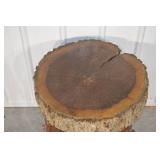 Tree Stump Stool With Bark Edge On Rustic Wood Stand - 22 in Dia x 26 in H