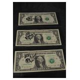 United States One Dollar Bills - Birthday Note (Lot of 3)