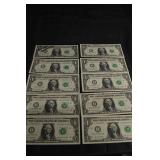 US One Dollar Notes - 10 Consecutive Serial Numbers (I63443401B to I63443410B)