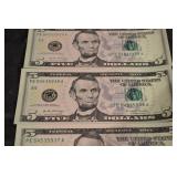 Six Consecutive U.S. Five-Dollar Federal Reserve Notes (2017A Series)