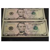 Six Consecutive U.S. Five-Dollar Federal Reserve Notes (2017A Series)