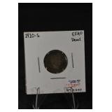 Barber Dime 1910-S - United States 10-Cent Coin, EF40 Detail