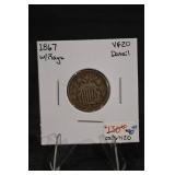 United States Shield Nickel 1867 - 5 Cents VF20 Detail