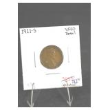 1911-S Lincoln Cent (One Cent) VF20 Details - San Francisco Mint