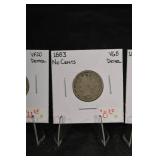Lot Of 5 V-Nickels- (4)1883, 1884
