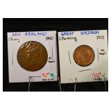 New Zealand 1940 One Penny & Great Britain 1913 One Farthing