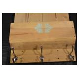 Rustic Pine Wall-Mounted Coat Rack with 6 Small Hooks & 4 Large Hooks, Blue Floral Stencil