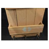 Rustic Pine Wall-Mounted Coat Rack with 6 Small Hooks & 4 Large Hooks, Blue Floral Stencil