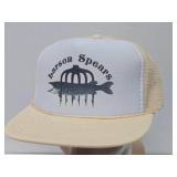 2 Antique Fishing Spear Heads w/Vintage Advertising Hats