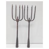 2 Antique Fishing Spear Heads w/Vintage Advertising Hats