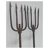 2 Antique Fishing Spear Heads w/Vintage Advertising Hats