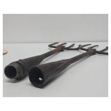 2 Antique Fishing Spear Heads w/Vintage Advertising Hats