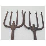 2 Antique Fishing Spear Heads w/Vintage Advertising Hats