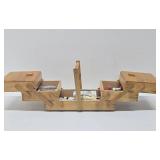 Quality Dovetailed Wood Expandable Sewing Box w/Supplies