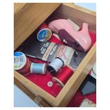 Quality Dovetailed Wood Expandable Sewing Box w/Supplies