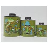 Retro Vintage Metal Ransburg Kitchen Canister Set w/Mushroom Design