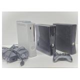 3 XBOX 360 Video Games Systems w/Some Controllers & Adapters