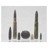 Group of Genuine Vintage & Antique Military Ammo Rounds / Bullets etc
