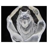 Signed MATS JONASSON Crystal Wolf Sculpture - Made in Sweden