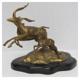 Larger Size Vintage Solid Brass Leaping Gazelle Statue
