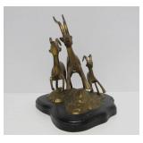 Larger Size Vintage Solid Brass Leaping Gazelle Statue