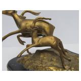 Larger Size Vintage Solid Brass Leaping Gazelle Statue