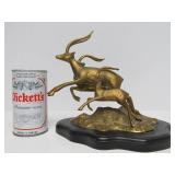 Larger Size Vintage Solid Brass Leaping Gazelle Statue